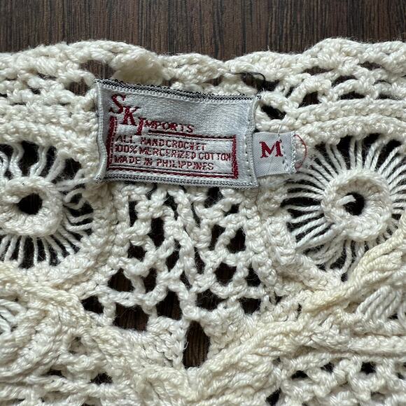 Vintage SK Imports Hand-Crocheted Cotton Bohemian Top – Size M - Picture 3 of 9